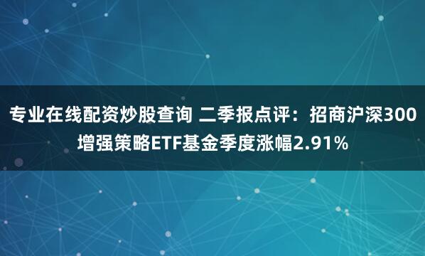 专业在线配资炒股查询 二季报点评：招商沪深300增强策略ETF基金季度涨幅2.91%